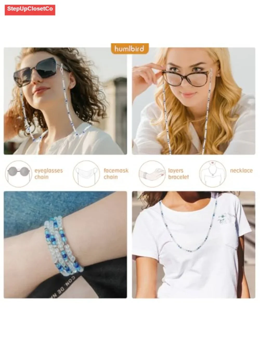Eyeglass Chain Glasses Necklace Reading Glasses Lanyard with Silicone Loop,